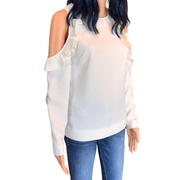 NWT Ted Baker Steffe Ivory Ruffle Cold Shoulder Top - Picture 5 of 9